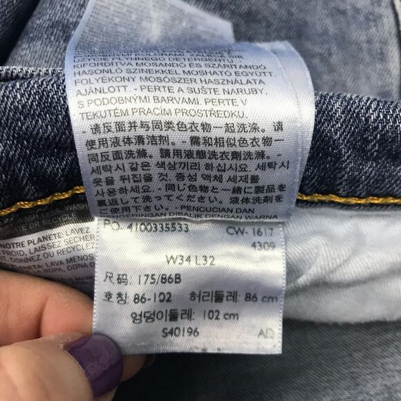 Levis Jeans Mens 34*32 Medium Blue Straight Leg Cotton Stretch Mid Rise Pockets - Picture 9 of 16